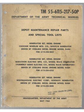 Depot Maintenance Repair Parts and Special Tools Lists TM 55-6115-217-50P 1962